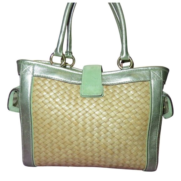 Coach 2005 Limited Edition Raffia & Green Suede Leather Top Handle Tote Satchel - Picture 4 of 16